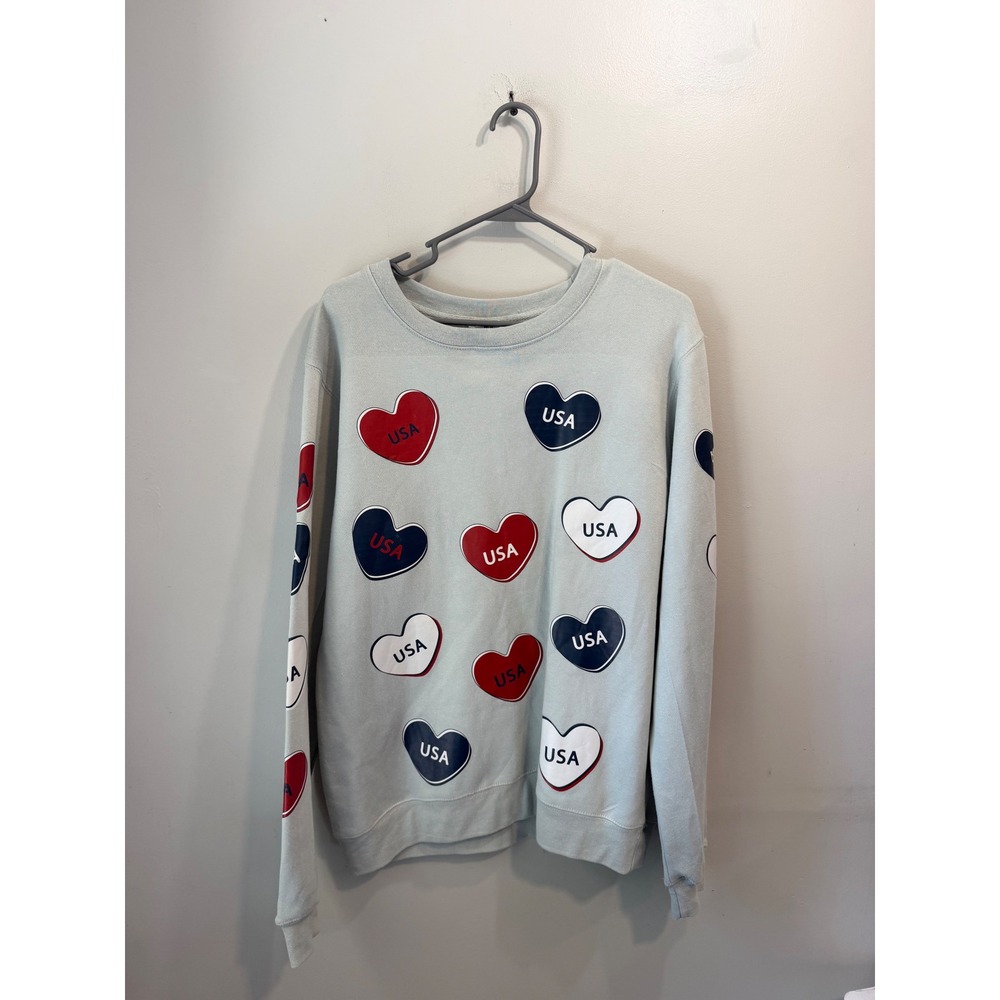 Pacific & Co Womens USA‎ Heart Graphic Crewneck Sweatshirt Mint Green Medium